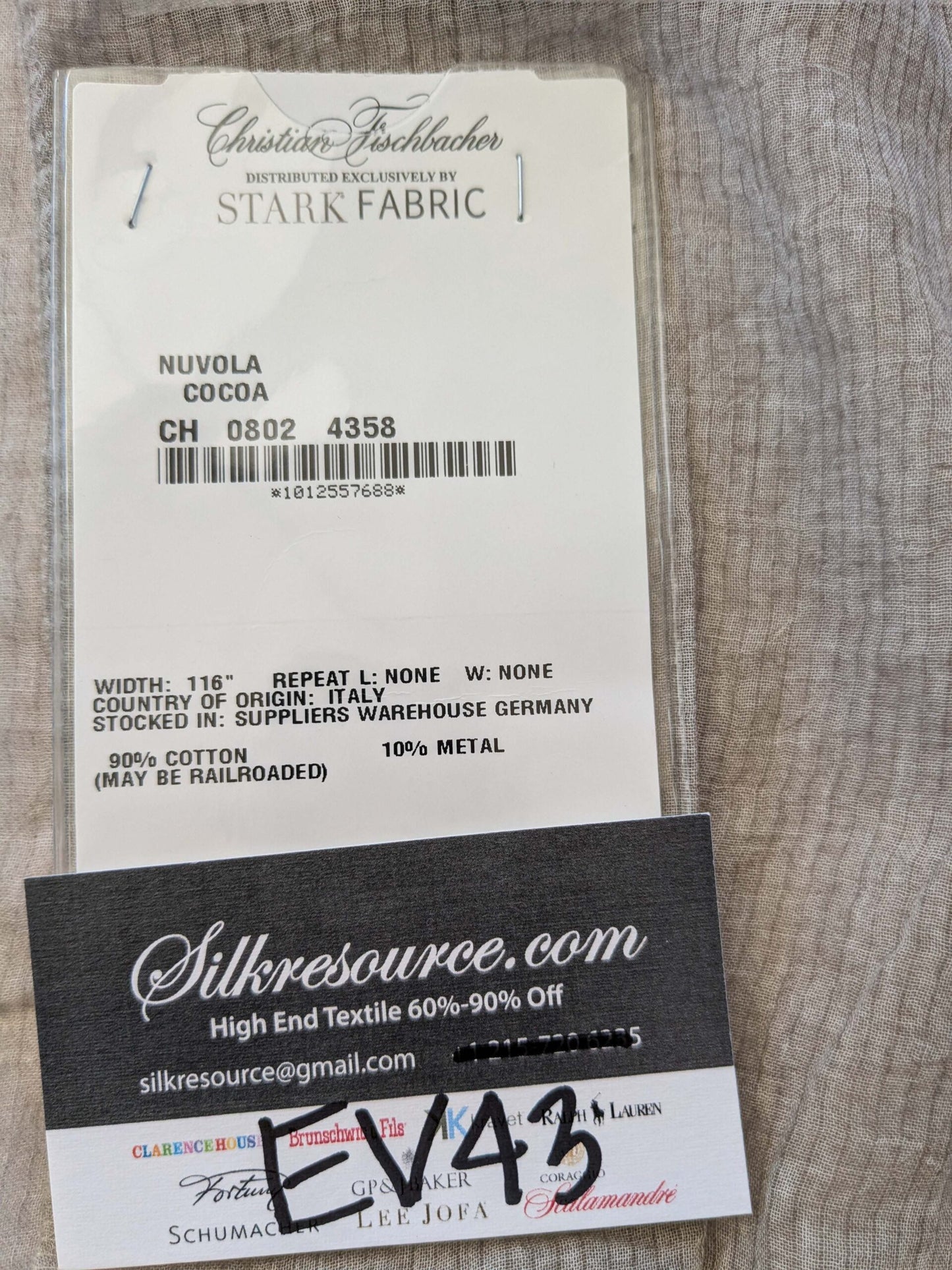 4 EV43 Sheers 2.4y x 53"w Scalamandre Christian Fischbacher Nuvola Cocoa Gray Sheers Stripe MSRP USD 516/y