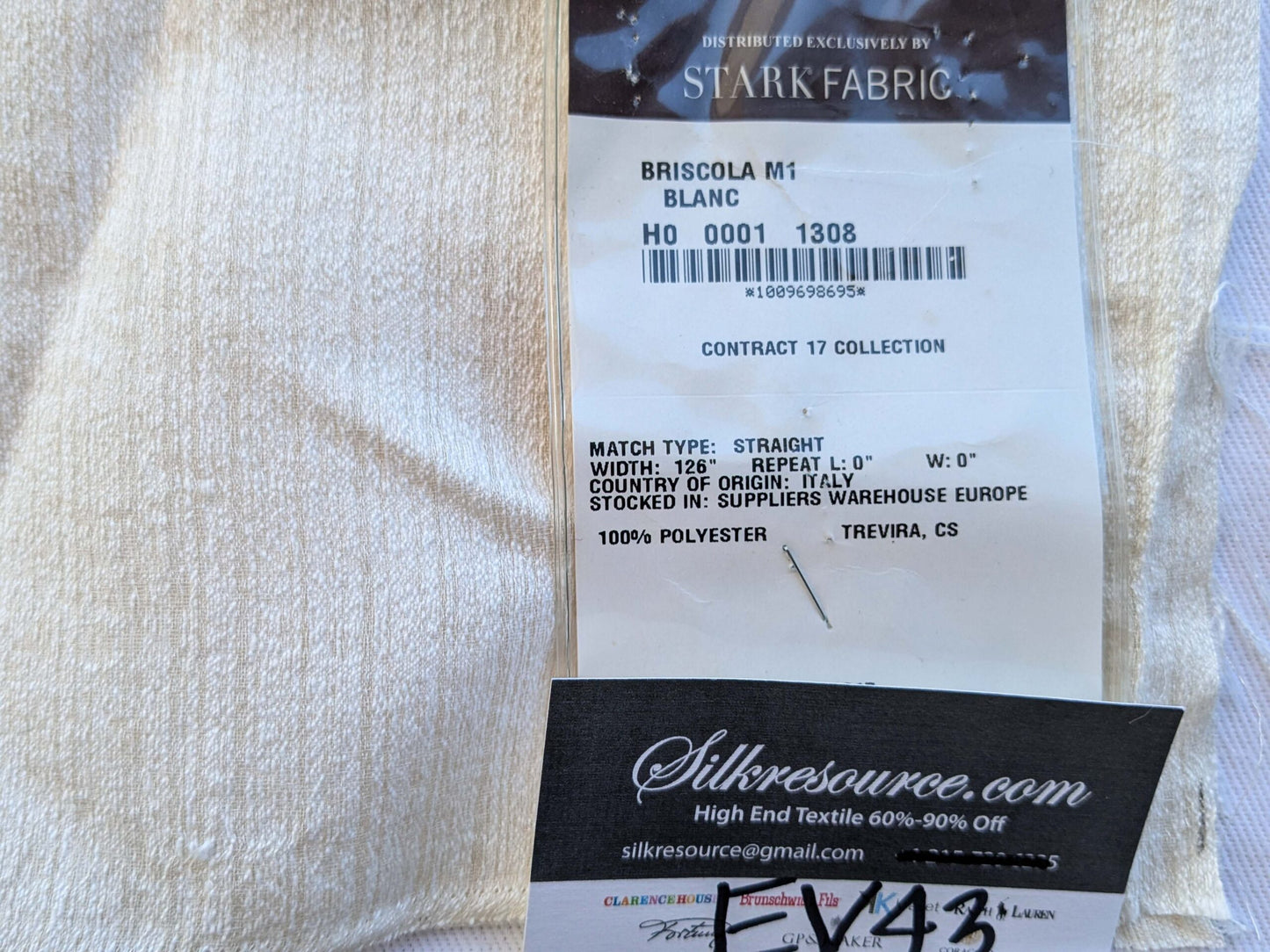 6 EV43 Sheers 1.2 x 63"w Scalamandre Lelievre Paris Briscola M1 Blanc Cream White Strie Texture Polyester MSRP USD 652/y