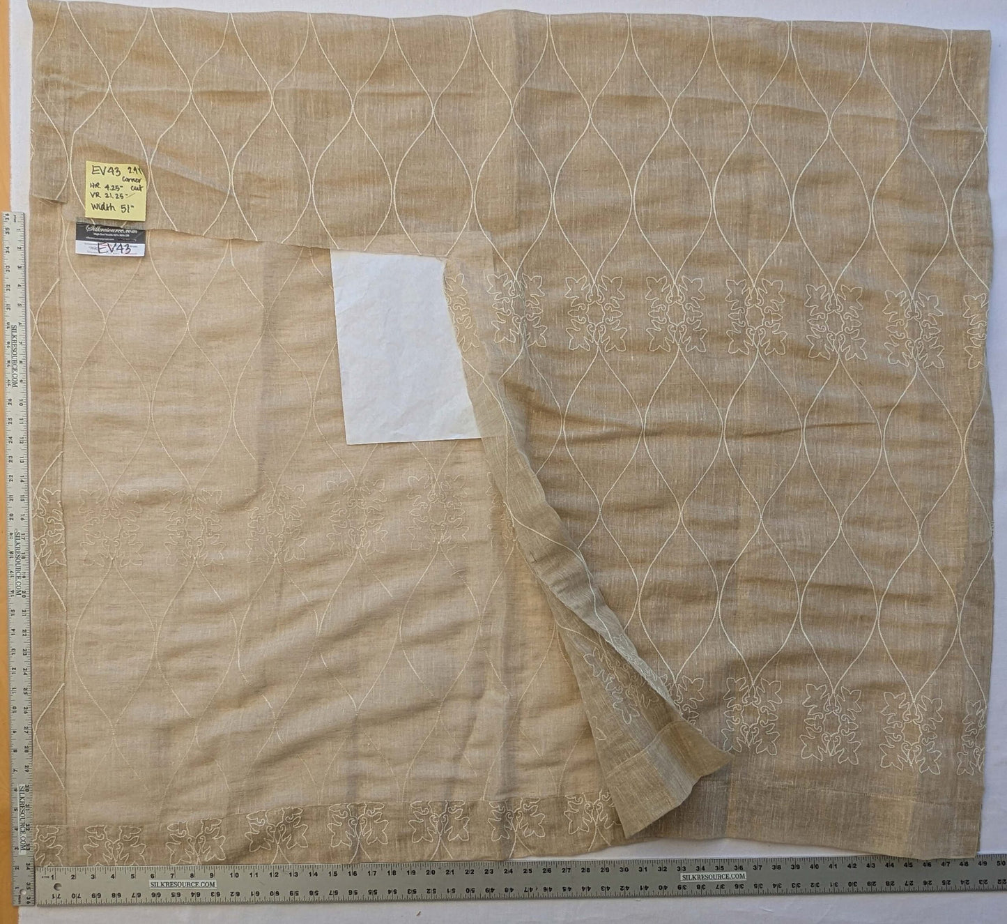 7 EV43 Sheers 2.4y x 51"w with Corner Cut Scalamandre Sheer Diamond Ogee Brown Art Deco