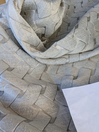 11 EV43 Sheers 2.4y x 51"w Scalamandre Union Oyster Geometric Gray Linen Polyester
