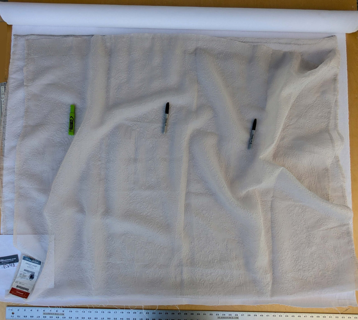 12 EV43 Sheers 2.4y x 56"w Scalamandre Christian Fischbacher Orient Light Eggshell Abstract Jacquard Small Stain