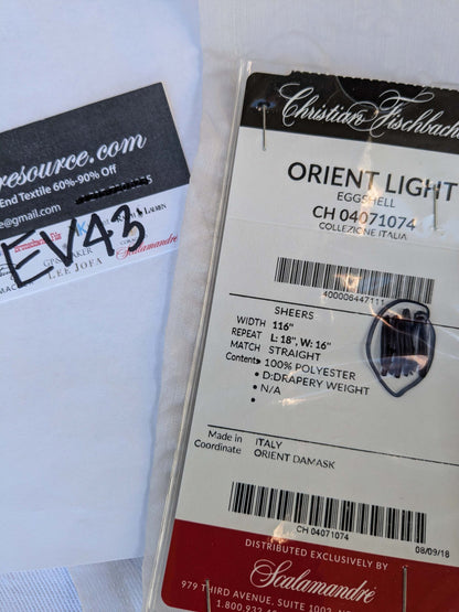 12 EV43 Sheers 2.4y x 56"w Scalamandre Christian Fischbacher Orient Light Eggshell Abstract Jacquard Small Stain