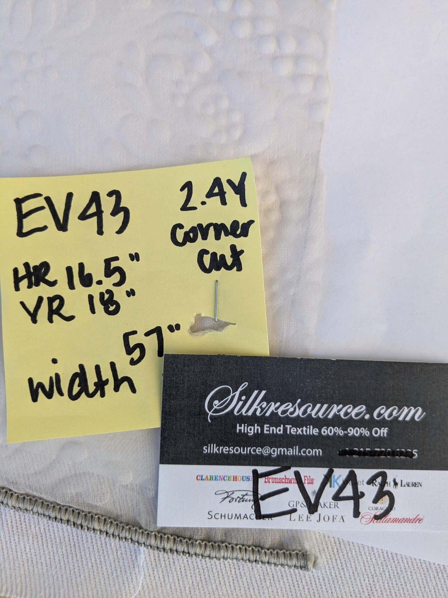 13 EV43 Sheers 2.4y x 57"w with Corner Cut Scalamandre Christian Fischbacher Orient Light Beige Gray Abstract Jacquard