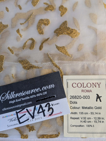 16 EV43 Sheers 2.4y x 53"w  Scalamandre Colony Roma Dots Metallic Gold Abstract Silk Organza SKU: 26820-003