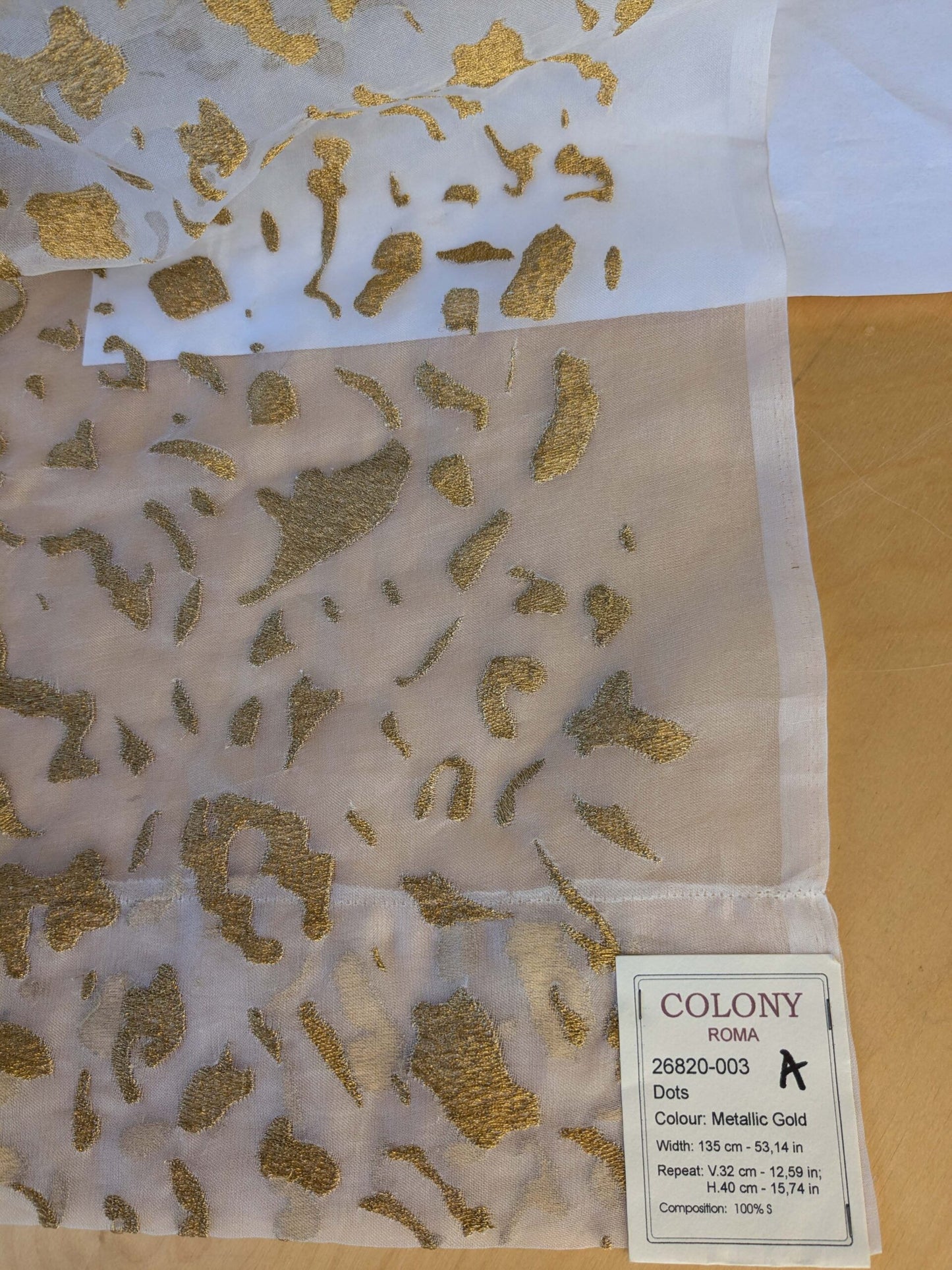 16 EV43 Sheers 2.4y x 53"w  Scalamandre Colony Roma Dots Metallic Gold Abstract Silk Organza SKU: 26820-003