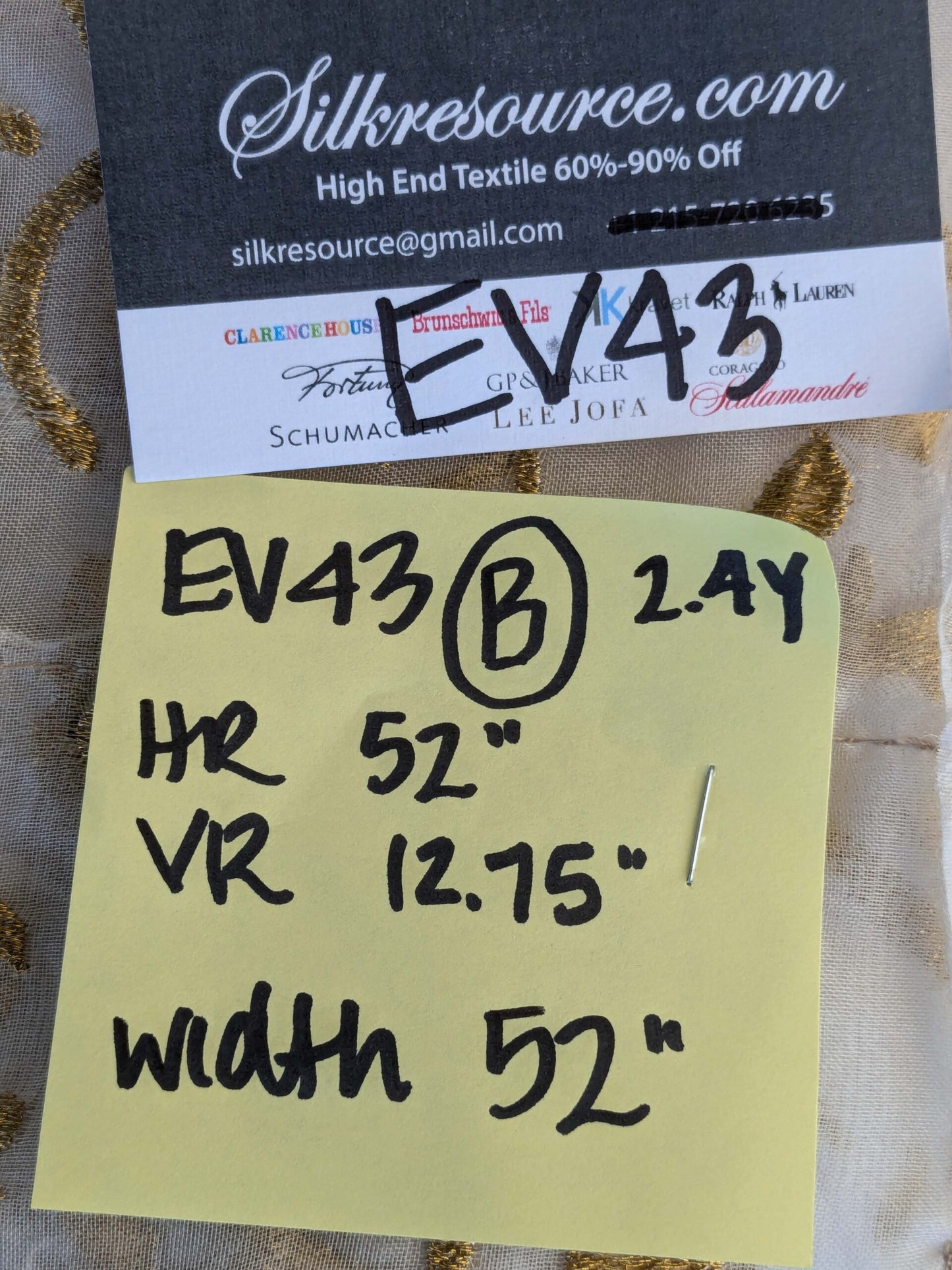 16 EV43 Sheers 2.4y x 53"w  Scalamandre Colony Roma Dots Metallic Gold Abstract Silk Organza SKU: 26820-003