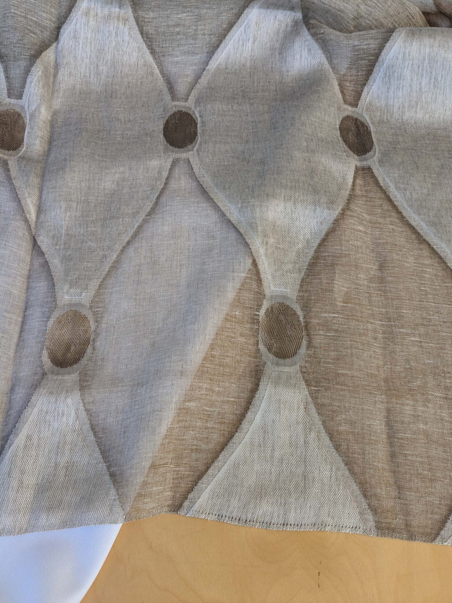 18 EV43 Sheers 2.5y x 54"w Scalamandre Christian Fischbacher Losanghe Twig Brown Gray Diamond Ogee