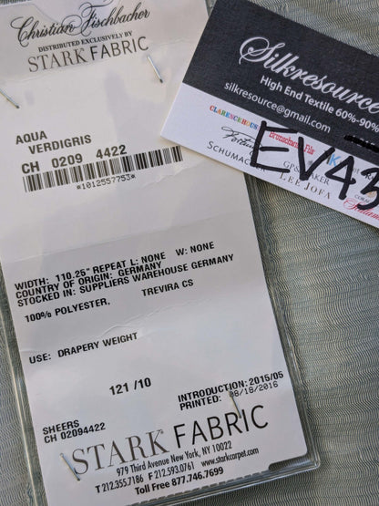 21 EV43 Sheers 2.4y x 56"w with Scalamandre Christian Fischbacher Aqua Verdigris Solid Polyester Gray