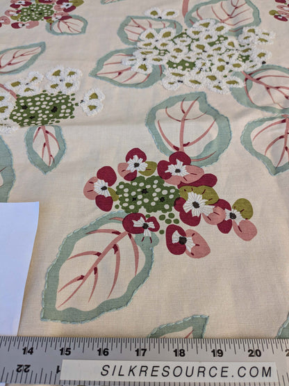 2 EV44 1.1y x 58"w Scalamandre Miranda Rose Green Floral Cotton Print Embroidery MSRP USD646/Yard