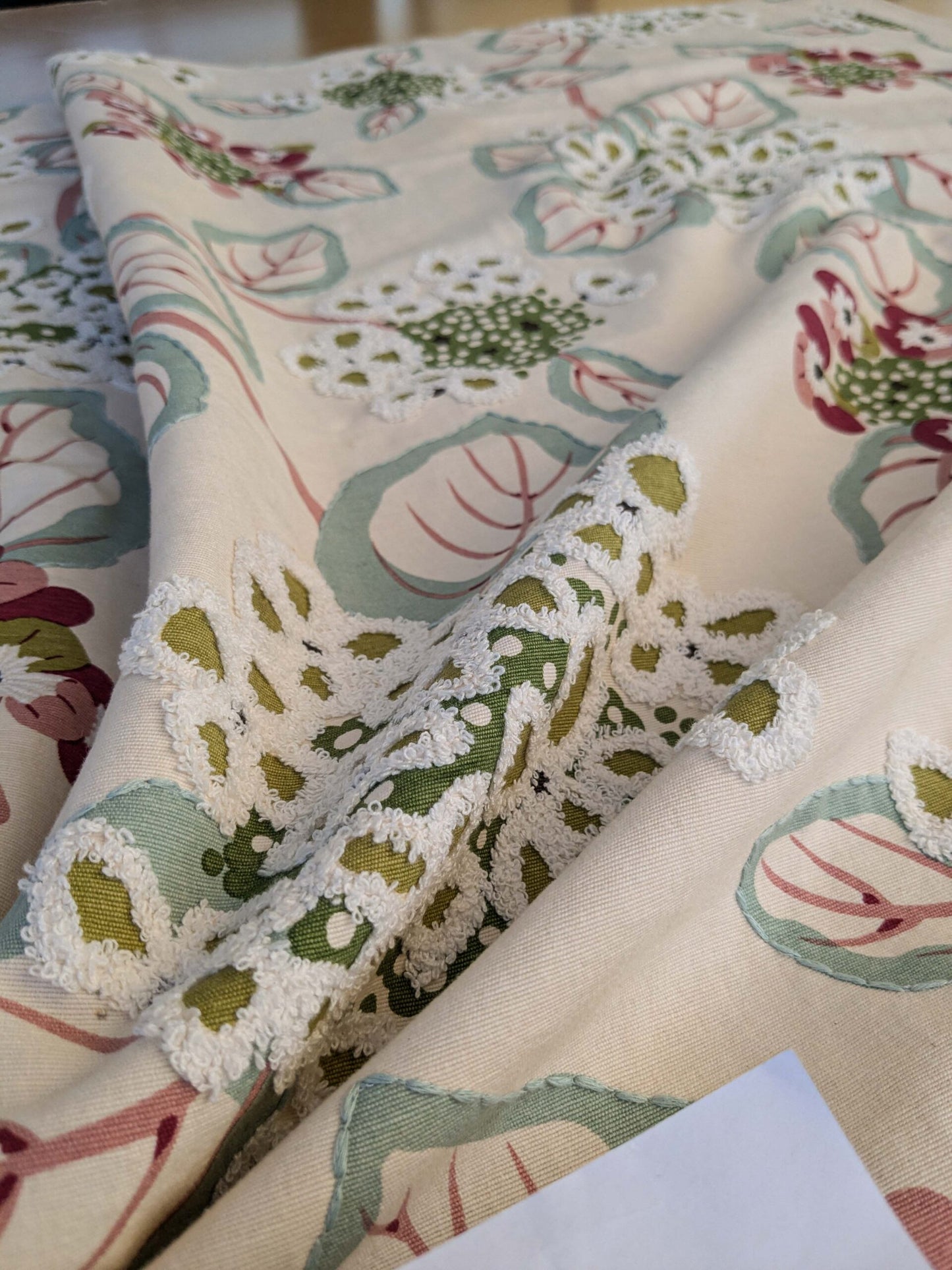 2 EV44 1.1y x 58"w Scalamandre Miranda Rose Green Floral Cotton Print Embroidery MSRP USD646/Yard