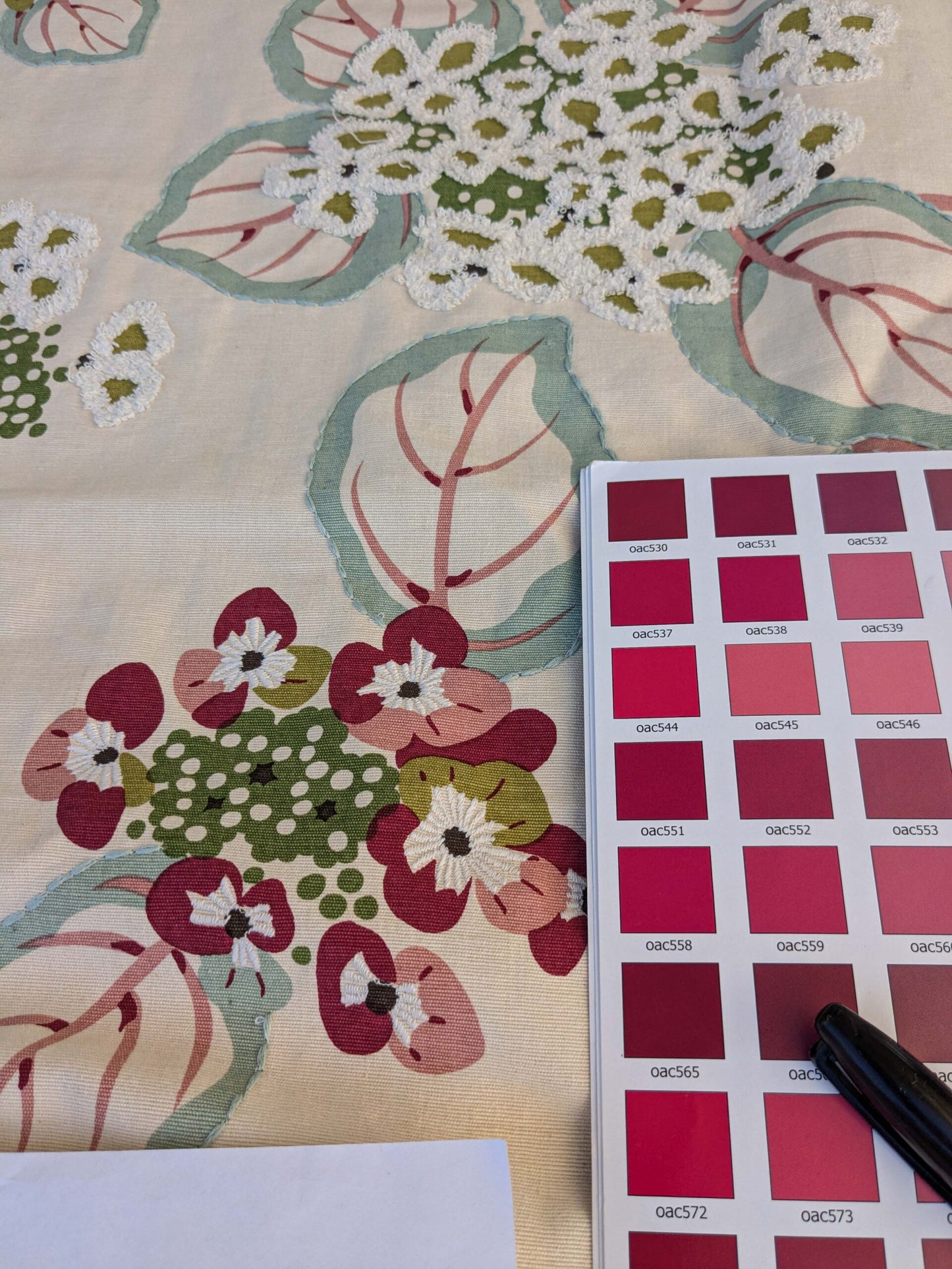 2 EV44 1.1y x 58"w Scalamandre Miranda Rose Green Floral Cotton Print Embroidery MSRP USD646/Yard