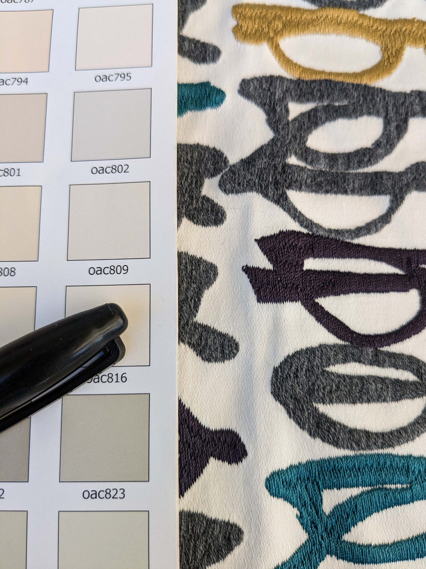 3 EV44 1.2y x 52"w Scalamandre Pop Art Black Tropical Vintage Gray Blue Black White Brown Art Deco Glasses Pattern Embroidery MSRP USD 640/y