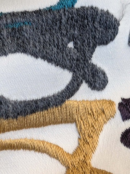 3 EV44 1.2y x 52"w Scalamandre Pop Art Black Tropical Vintage Gray Blue Black White Brown Art Deco Glasses Pattern Embroidery MSRP USD 640/y