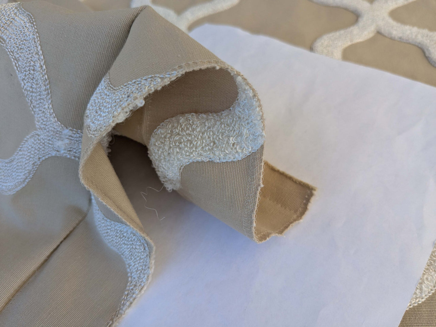 4 EV44 1.2y x 54" Scalamandre Fonthill Astley Boucle Biscuit Brown White Cream Diamond Ogee MSRP USD 338/Y