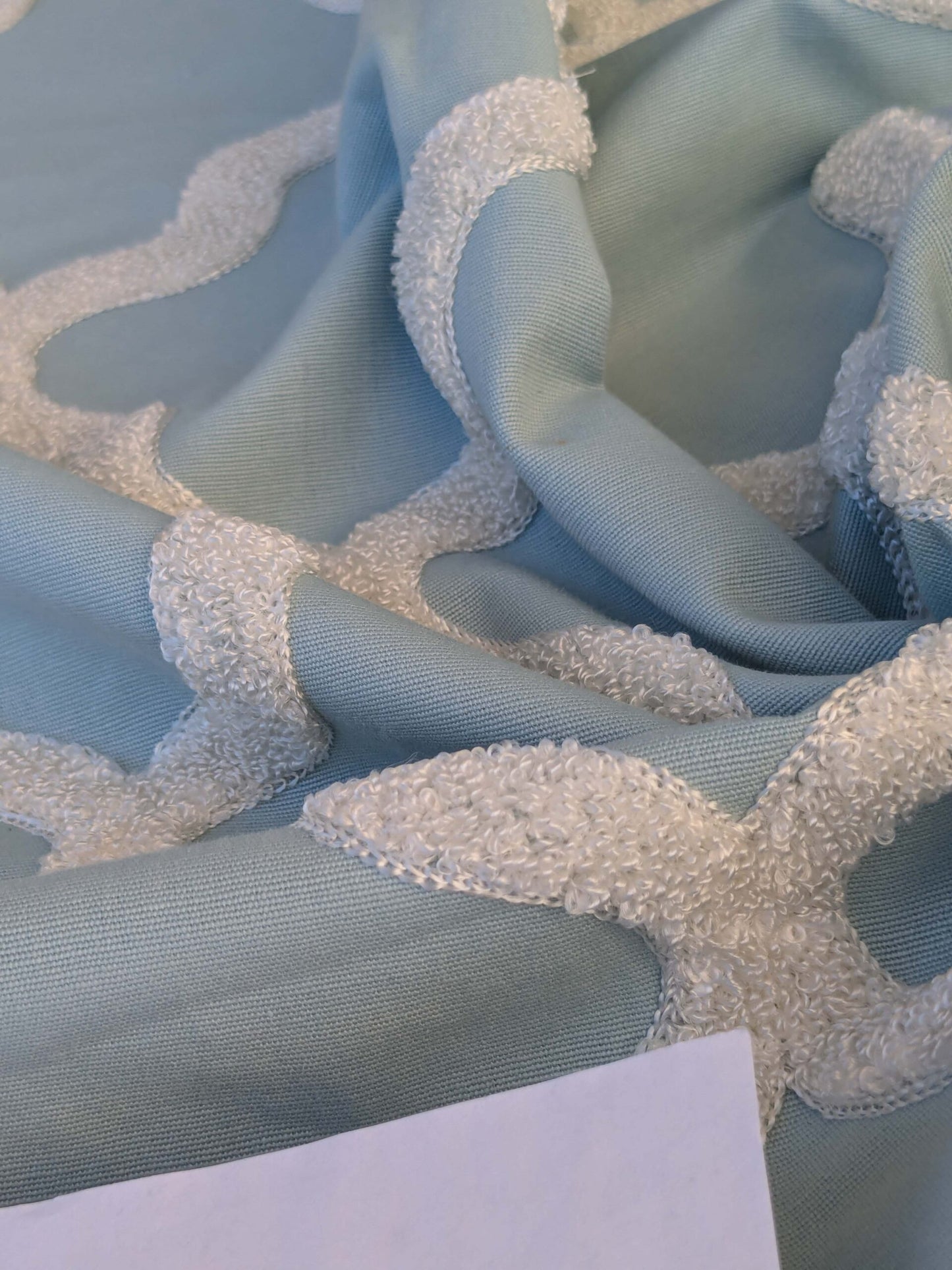 5 EV44 1.2y x 54"w Scalamandre Fonthill Astley Boucle Blue White Cream Diamond Ogee MSRP USD 338/Y