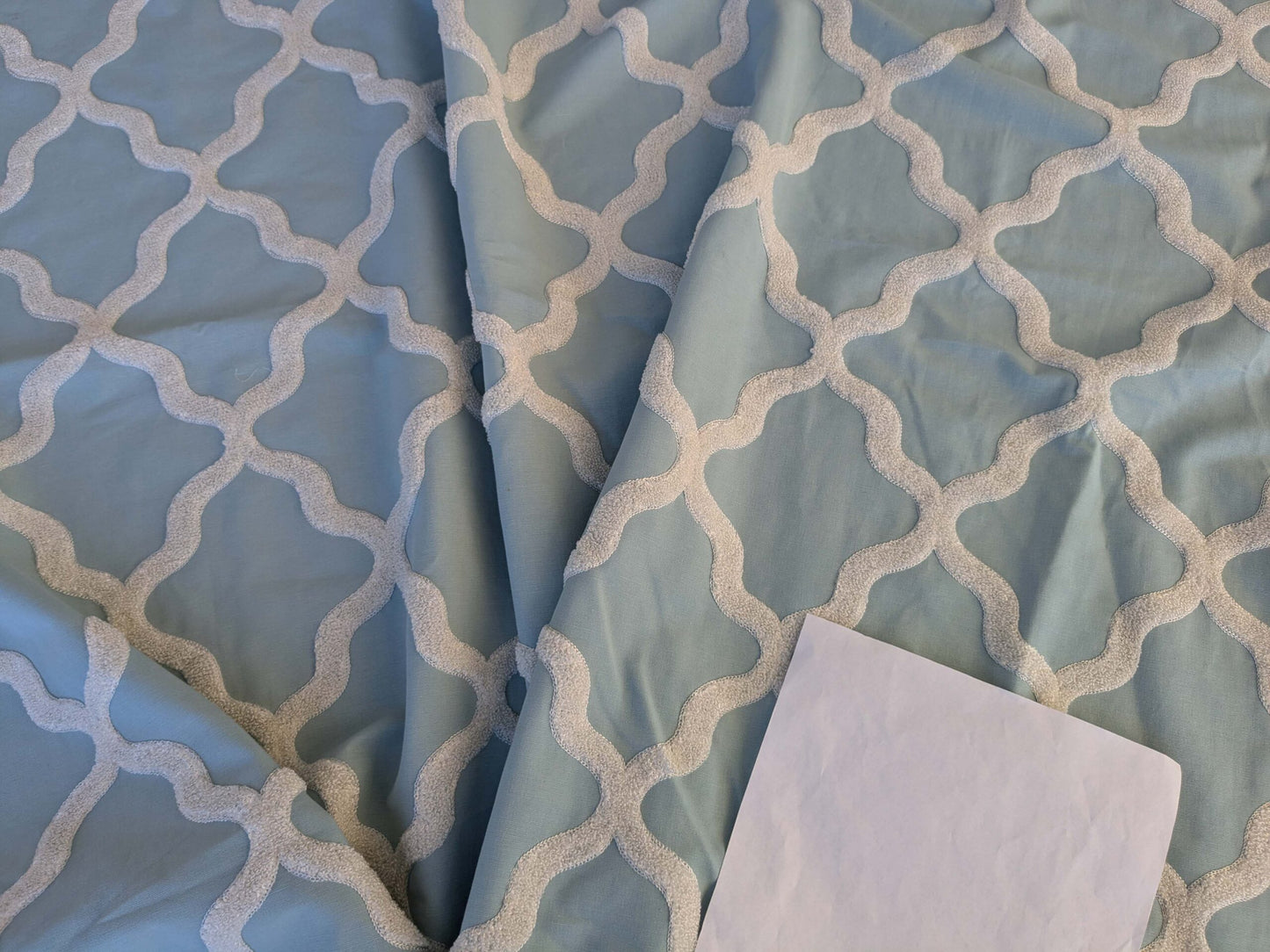 5 EV44 1.2y x 54"w Scalamandre Fonthill Astley Boucle Blue White Cream Diamond Ogee MSRP USD 338/Y