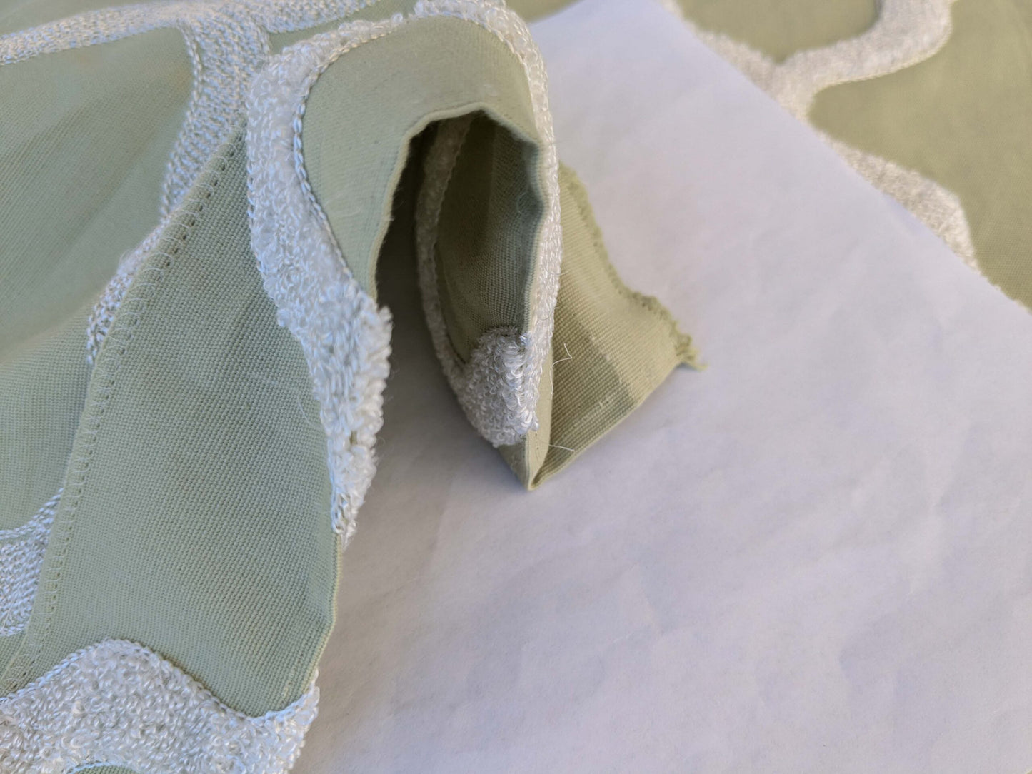 6 EV44 1.2y x 54"w Scalamandre Fonthill Astley Boucle Moss Green White Cream Diamond Ogee MSRP USD 338/Y