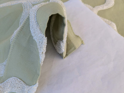 6 EV44 1.2y x 54"w Scalamandre Fonthill Astley Boucle Moss Green White Cream Diamond Ogee MSRP USD 338/Y