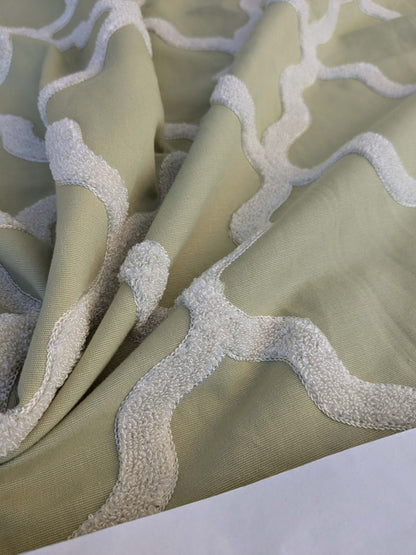 6 EV44 1.2y x 54"w Scalamandre Fonthill Astley Boucle Moss Green White Cream Diamond Ogee MSRP USD 338/Y