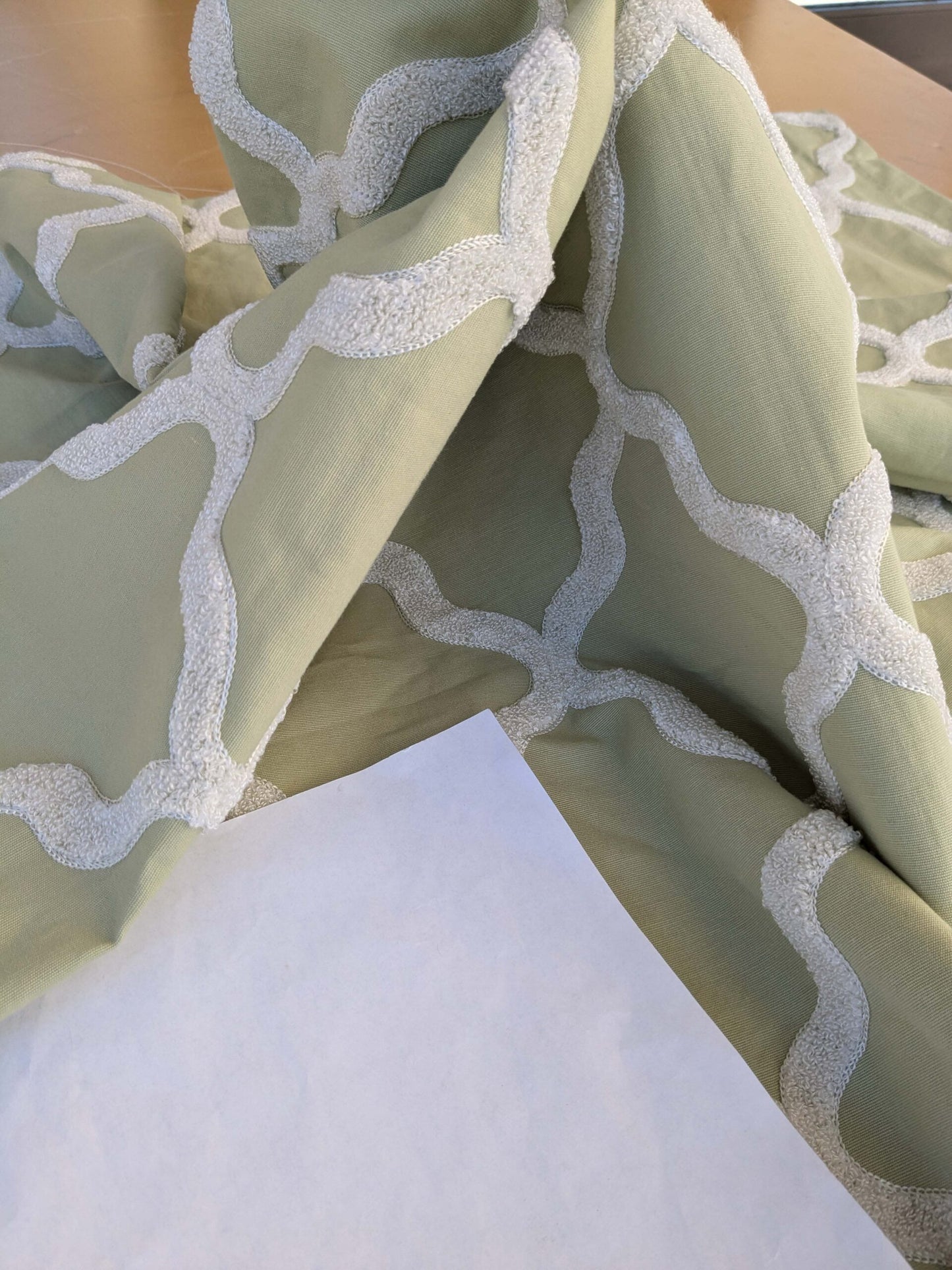 6 EV44 1.2y x 54"w Scalamandre Fonthill Astley Boucle Moss Green White Cream Diamond Ogee MSRP USD 338/Y