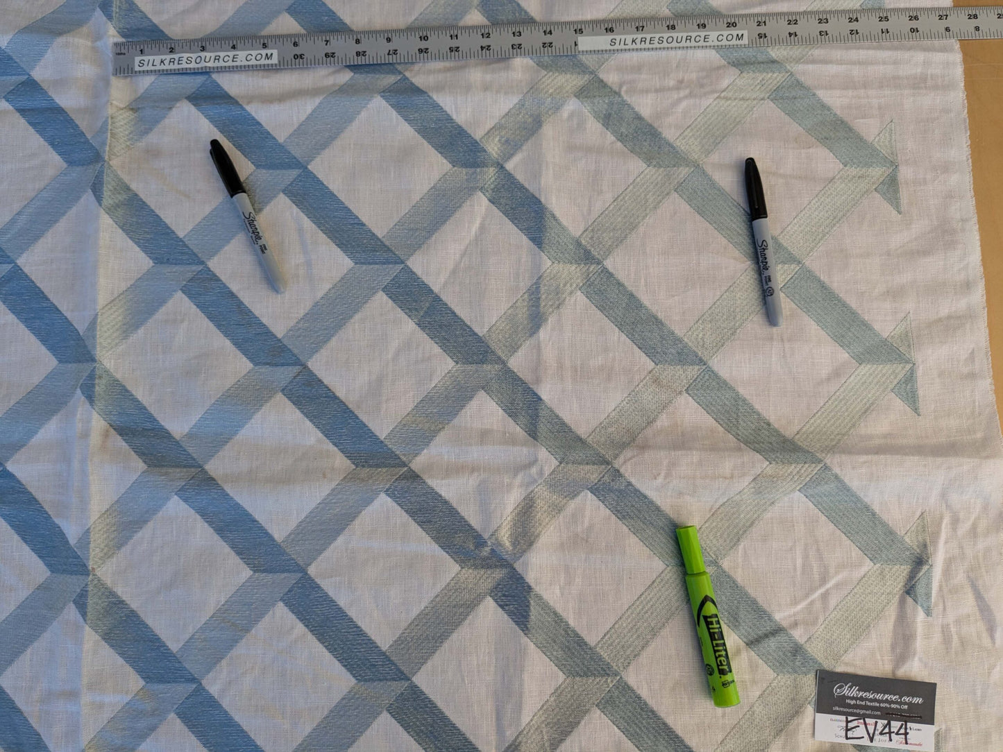 8 EV44 1.2yd x 54"w Scalamandre Lattice Embroidery Flax Beige Linen Viscose Diamond Geometry Small Stains