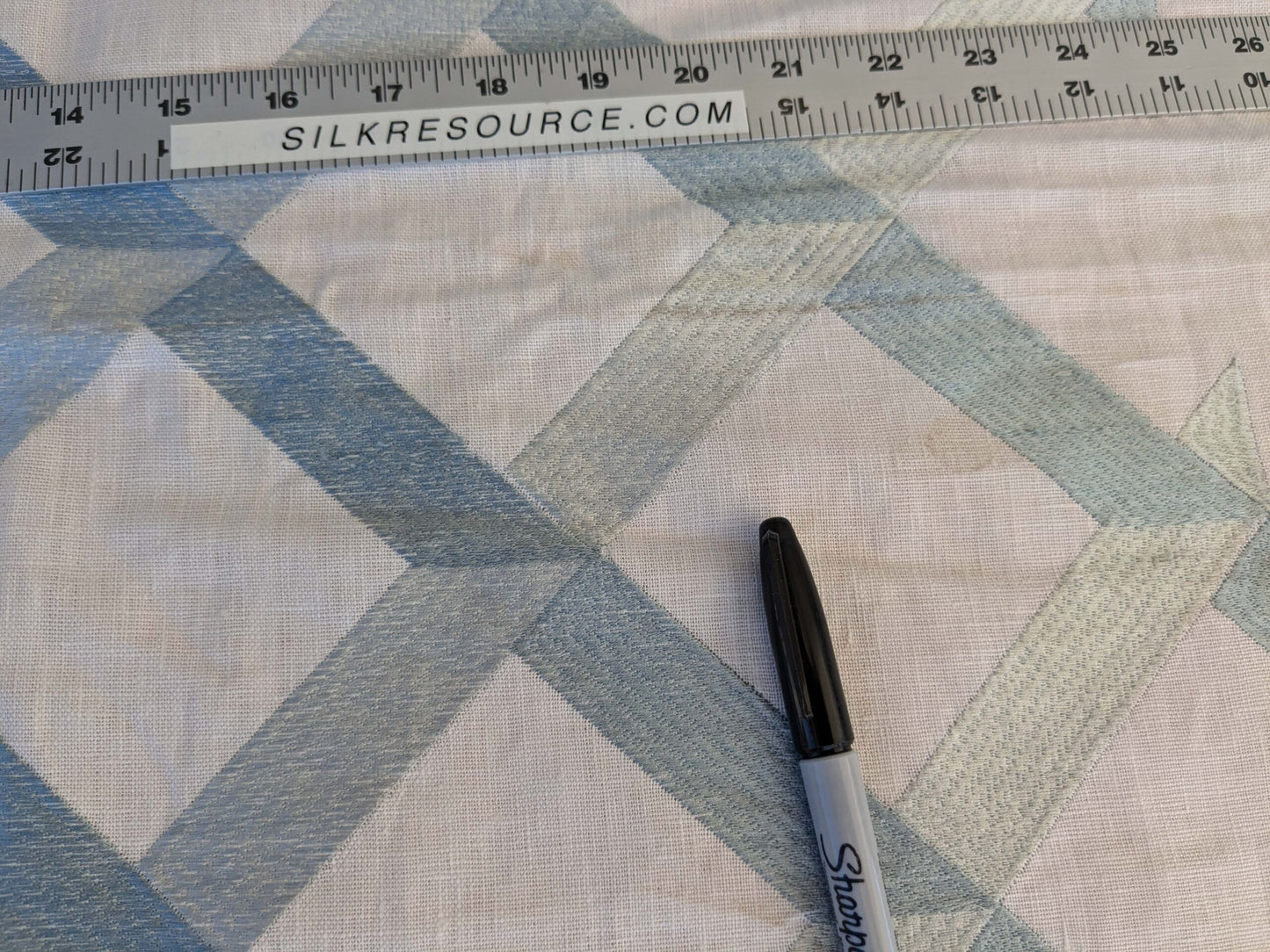 8 EV44 1.2yd x 54"w Scalamandre Lattice Embroidery Flax Beige Linen Viscose Diamond Geometry Small Stains