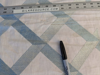 8 EV44 1.2yd x 54"w Scalamandre Lattice Embroidery Flax Beige Linen Viscose Diamond Geometry Small Stains