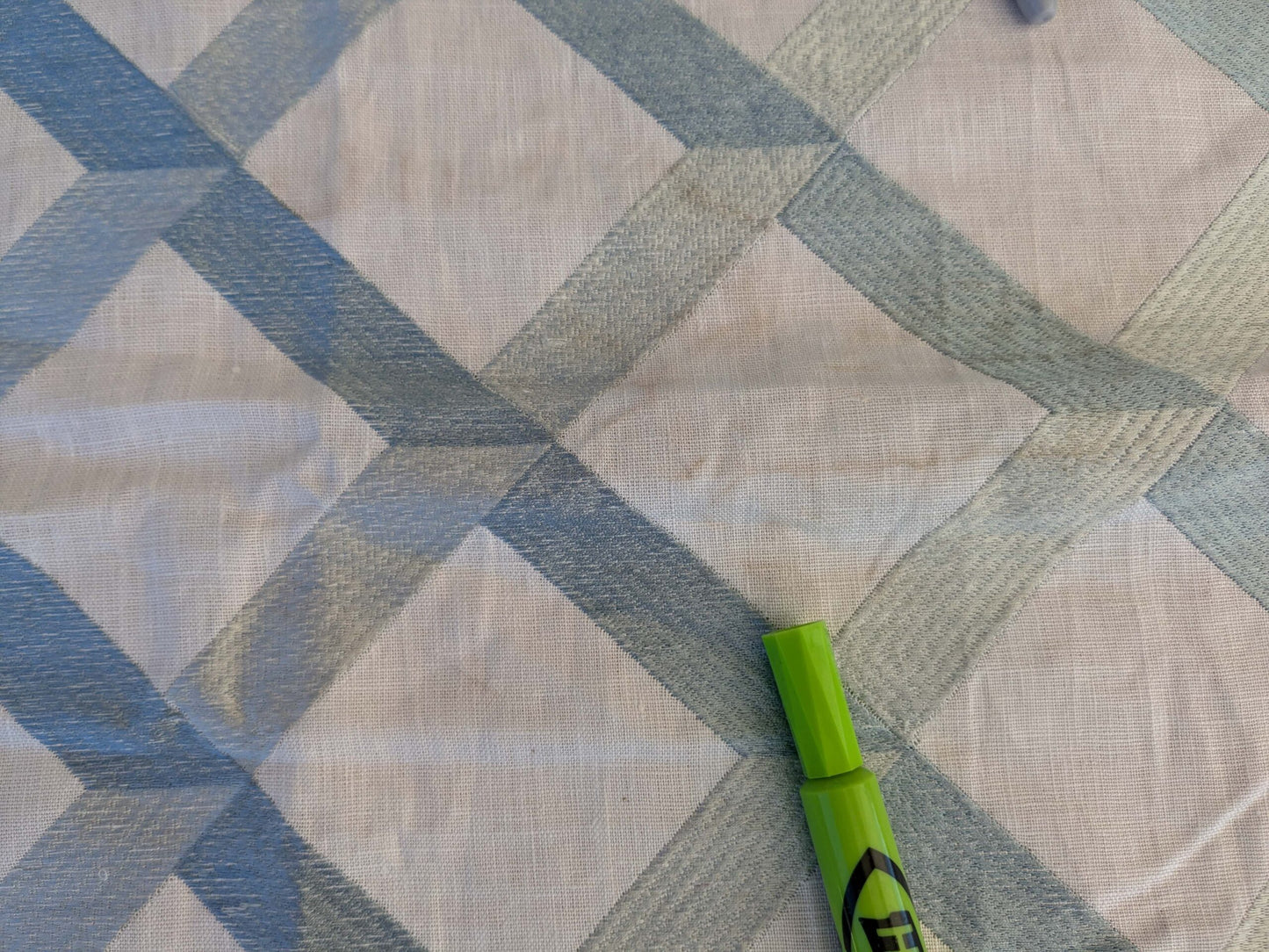 8 EV44 1.2yd x 54"w Scalamandre Lattice Embroidery Flax Beige Linen Viscose Diamond Geometry Small Stains