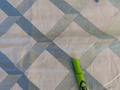 8 EV44 1.2yd x 54"w Scalamandre Lattice Embroidery Flax Beige Linen Viscose Diamond Geometry Small Stains