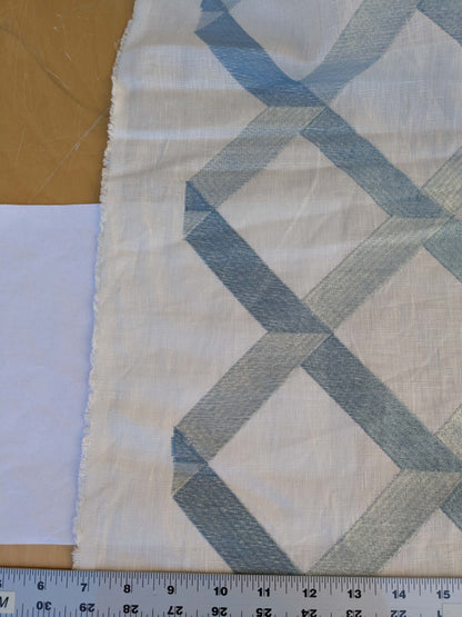 8 EV44 1.2yd x 54"w Scalamandre Lattice Embroidery Flax Beige Linen Viscose Diamond Geometry Small Stains