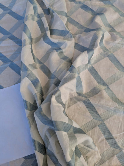 8 EV44 1.2yd x 54"w Scalamandre Lattice Embroidery Flax Beige Linen Viscose Diamond Geometry Small Stains