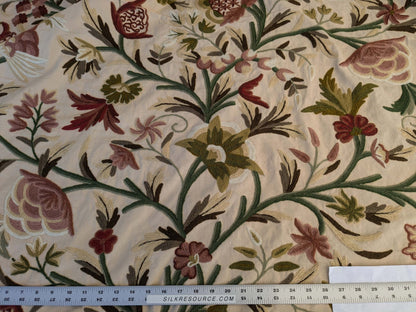 10 EV44 2.6yd x 60"w Scalamandre Old World Weavers Floribunda Floral Botanical Tree Foliage Brown Green Red on Beige Embroidery Historical MSRP US 400+/Y
