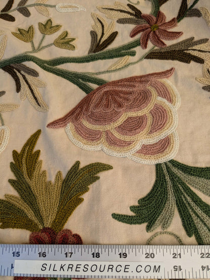 10 EV44 2.6yd x 60"w Scalamandre Old World Weavers Floribunda Floral Botanical Tree Foliage Brown Green Red on Beige Embroidery Historical MSRP US 400+/Y