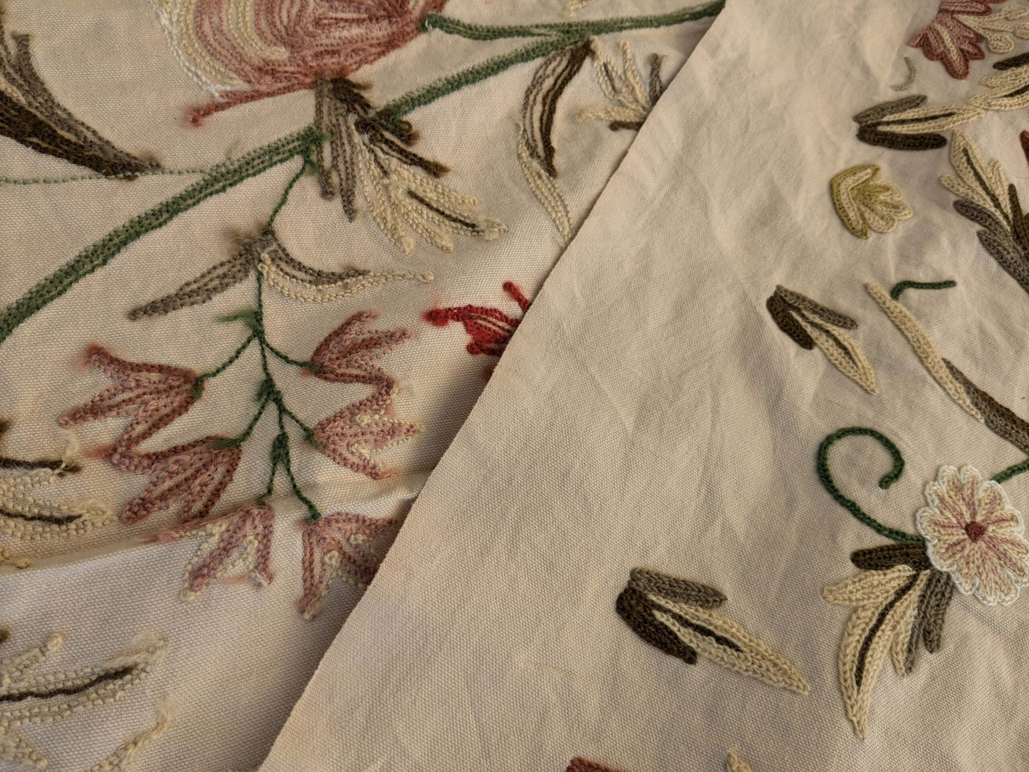 10 EV44 2.6yd x 60"w Scalamandre Old World Weavers Floribunda Floral Botanical Tree Foliage Brown Green Red on Beige Embroidery Historical MSRP US 400+/Y