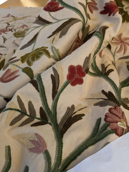 10 EV44 2.6yd x 60"w Scalamandre Old World Weavers Floribunda Floral Botanical Tree Foliage Brown Green Red on Beige Embroidery Historical MSRP US 400+/Y