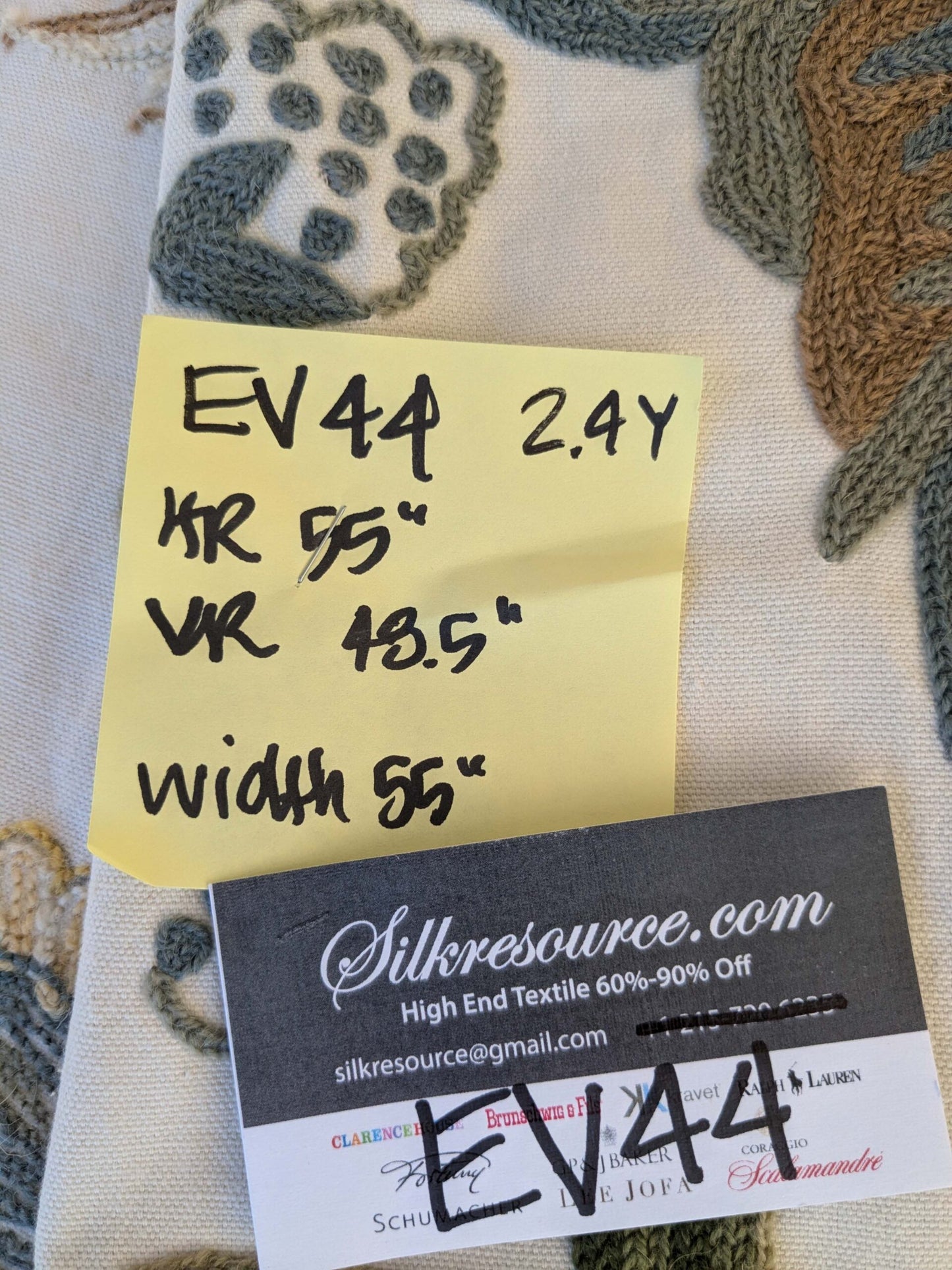 12 EV44 2.4yd x 55"w Scalamandre Antoine Blue and White Wool Crewel on Cotton Embroidery MSRP USD 338/Y