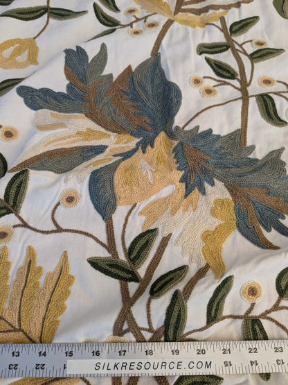 12 EV44 2.4yd x 55"w Scalamandre Antoine Blue and White Wool Crewel on Cotton Embroidery MSRP USD 338/Y