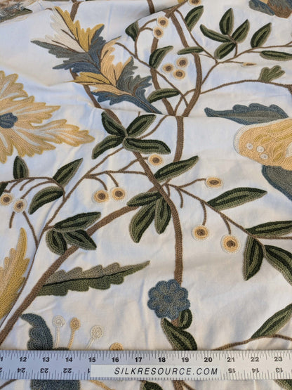 12 EV44 2.4yd x 55"w Scalamandre Antoine Blue and White Wool Crewel on Cotton Embroidery MSRP USD 338/Y