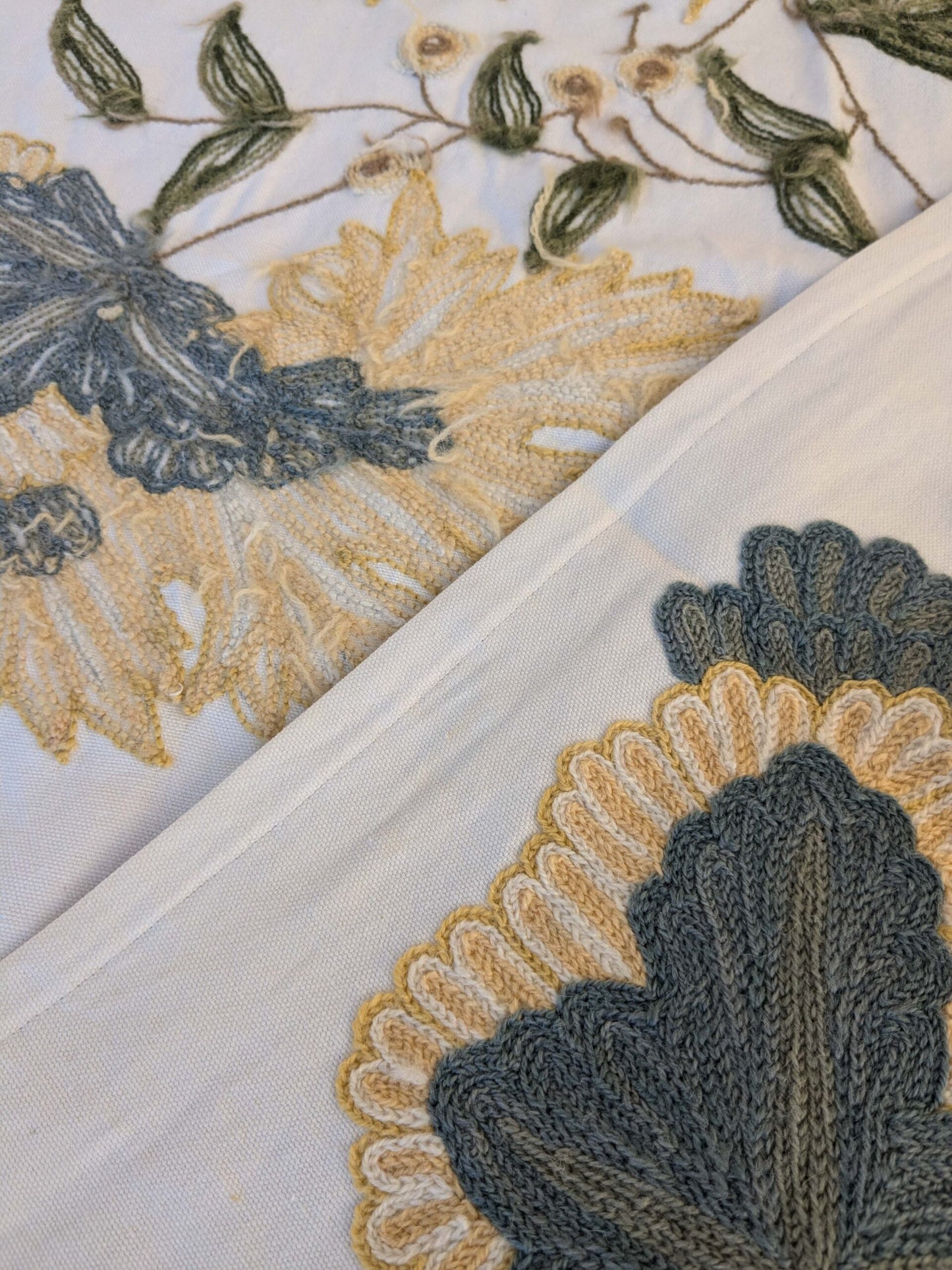 12 EV44 2.4yd x 55"w Scalamandre Antoine Blue and White Wool Crewel on Cotton Embroidery MSRP USD 338/Y