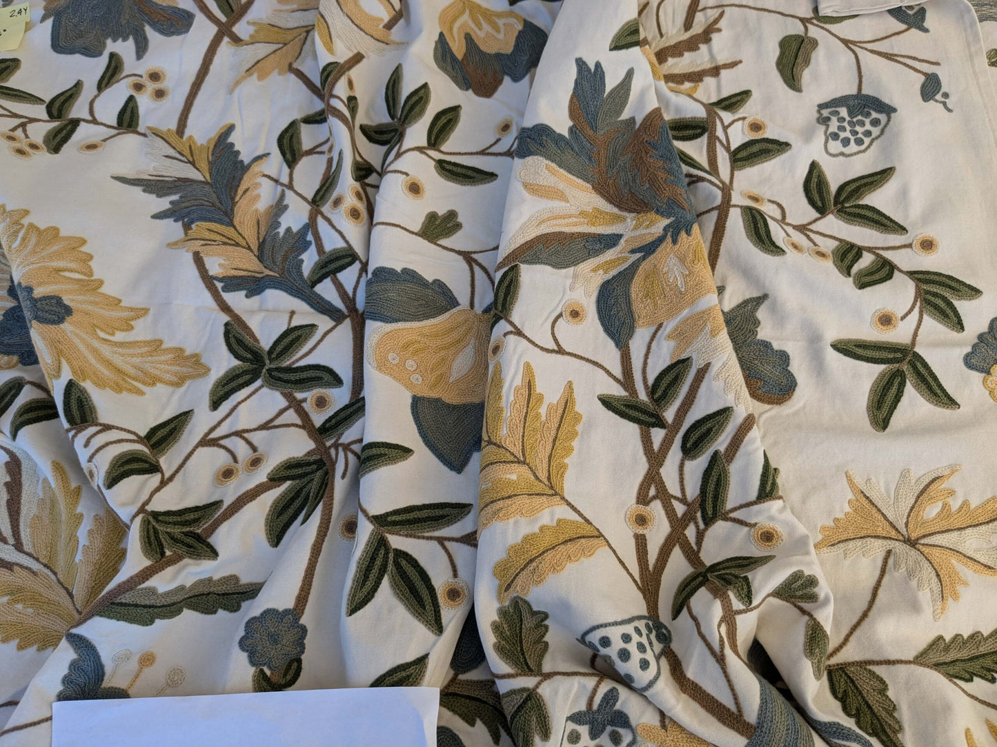 12 EV44 2.4yd x 55"w Scalamandre Antoine Blue and White Wool Crewel on Cotton Embroidery MSRP USD 338/Y