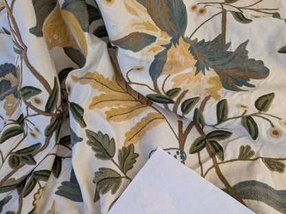 12 EV44 2.4yd x 55"w Scalamandre Antoine Blue and White Wool Crewel on Cotton Embroidery MSRP USD 338/Y