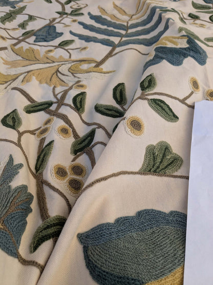 13 EV44 2.2yd x 55" Scalamandre Antoine Blue and White Wool Crewel on Cotton Embroidery  MSRP USD 338/Y