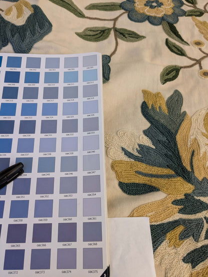 13 EV44 2.2yd x 55" Scalamandre Antoine Blue and White Wool Crewel on Cotton Embroidery  MSRP USD 338/Y