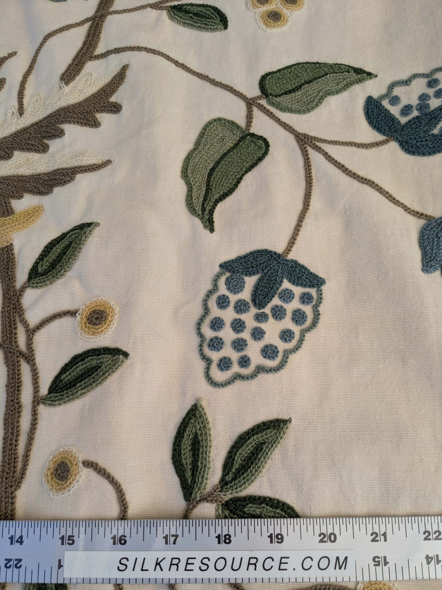 13 EV44 2.2yd x 55" Scalamandre Antoine Blue and White Wool Crewel on Cotton Embroidery  MSRP USD 338/Y