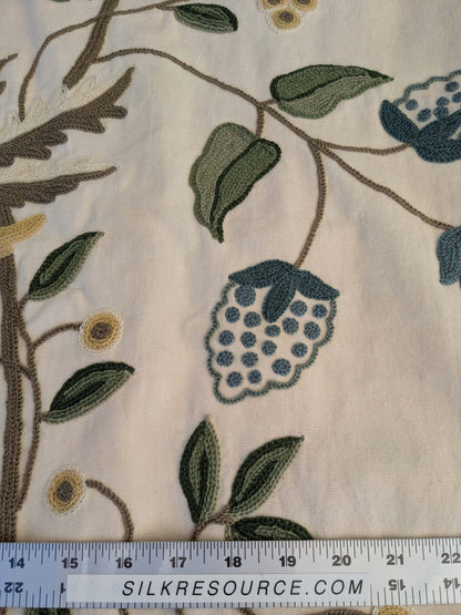 13 EV44 2.2yd x 55" Scalamandre Antoine Blue and White Wool Crewel on Cotton Embroidery  MSRP USD 338/Y