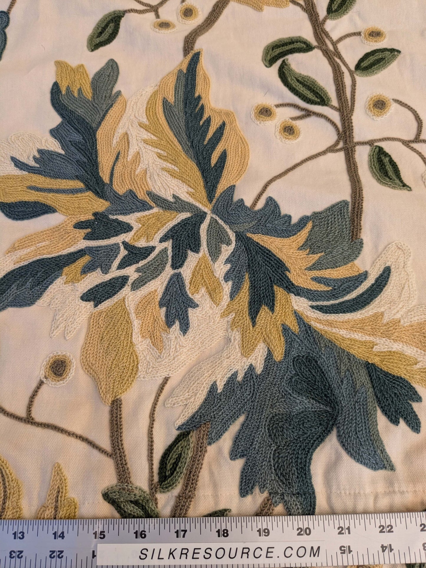 13 EV44 2.2yd x 55" Scalamandre Antoine Blue and White Wool Crewel on Cotton Embroidery  MSRP USD 338/Y