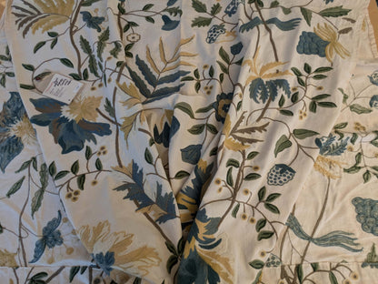 13 EV44 2.2yd x 55" Scalamandre Antoine Blue and White Wool Crewel on Cotton Embroidery  MSRP USD 338/Y