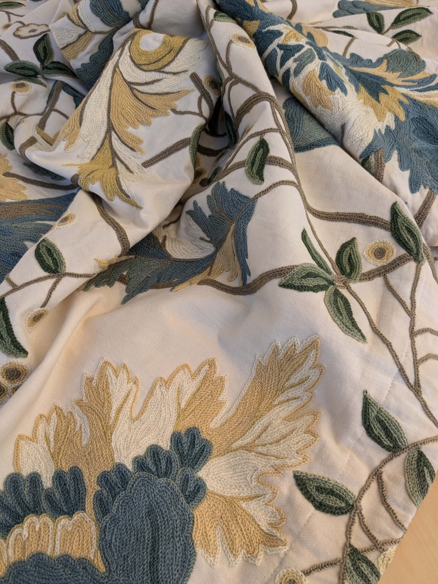 13 EV44 2.2yd x 55" Scalamandre Antoine Blue and White Wool Crewel on Cotton Embroidery  MSRP USD 338/Y