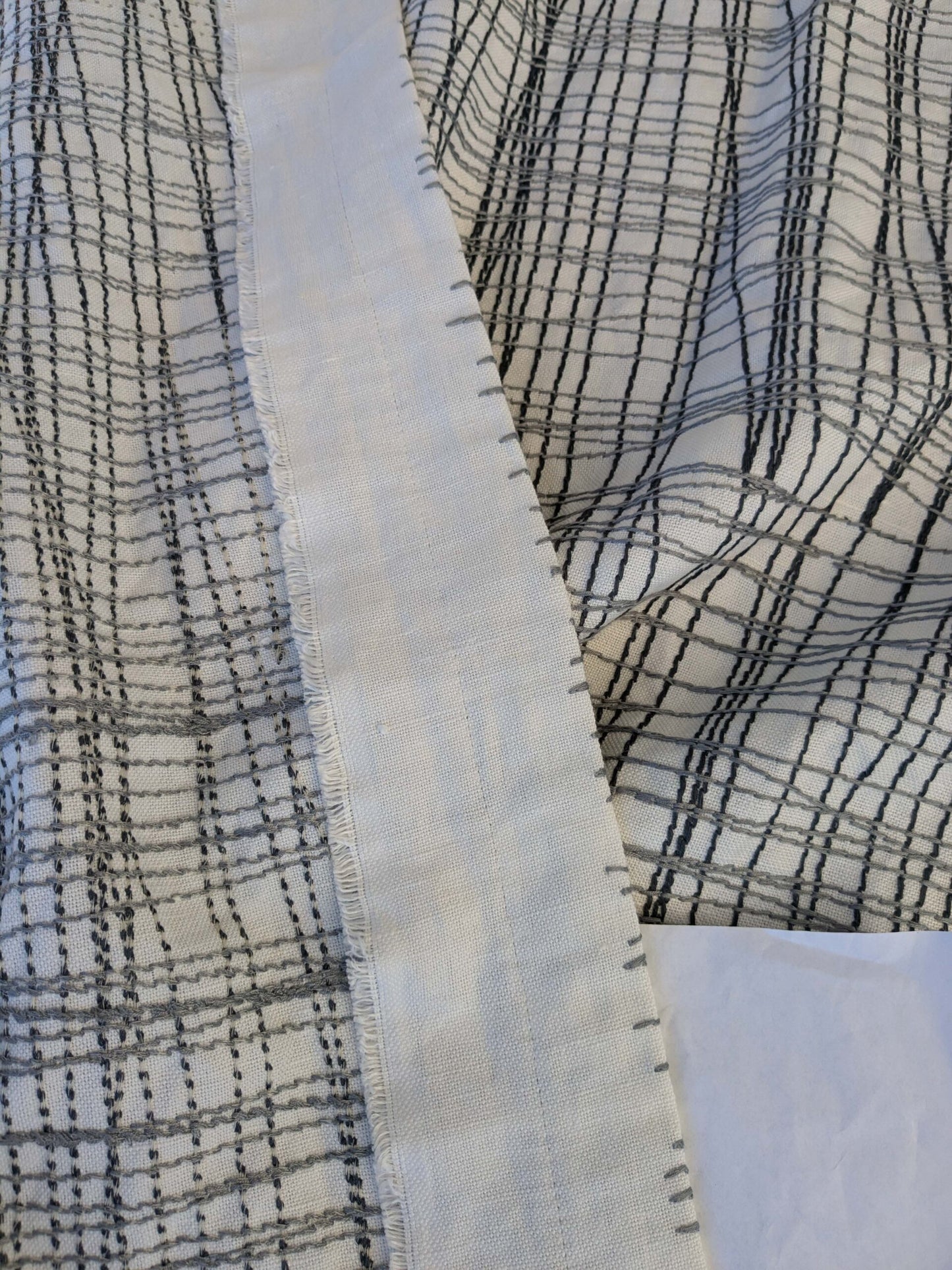 14 EV44 2.4yd x 50" Grey Watkins Guiford Graphite White Gray Black Embroidery Abstract MSRP USD 300+/y