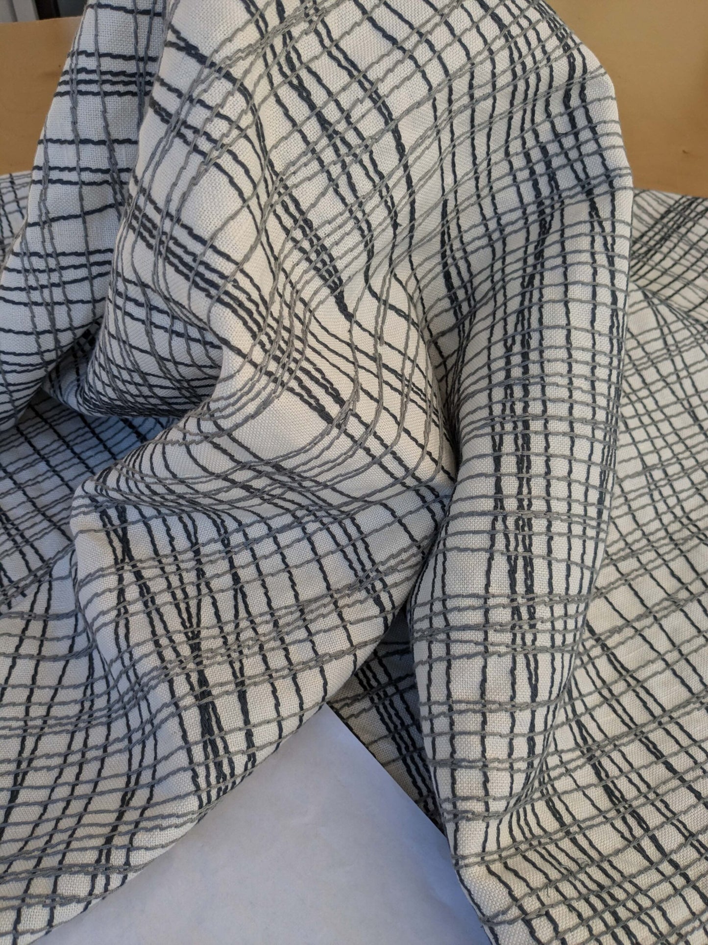 14 EV44 2.4yd x 50" Grey Watkins Guiford Graphite White Gray Black Embroidery Abstract MSRP USD 300+/y